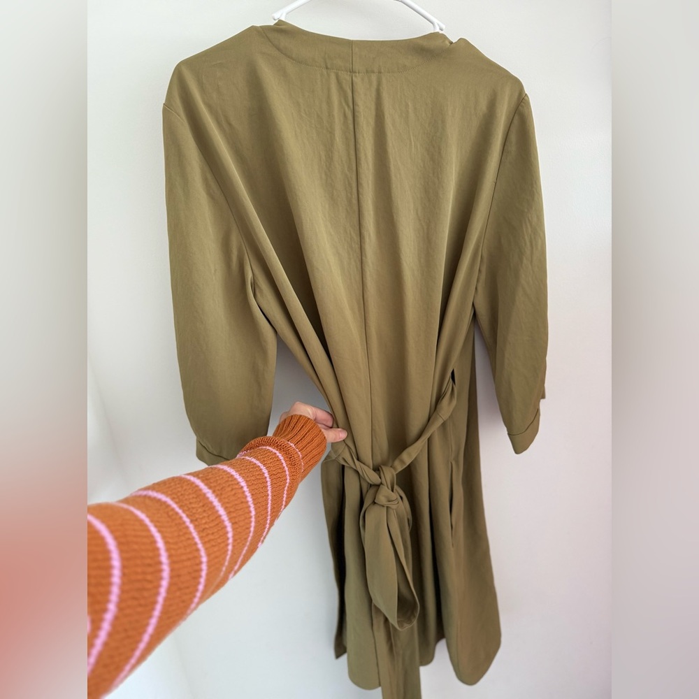 Everlane Japanese Goweave Wrap Dress In Olive Green Size 10 - Picture 5 of 7